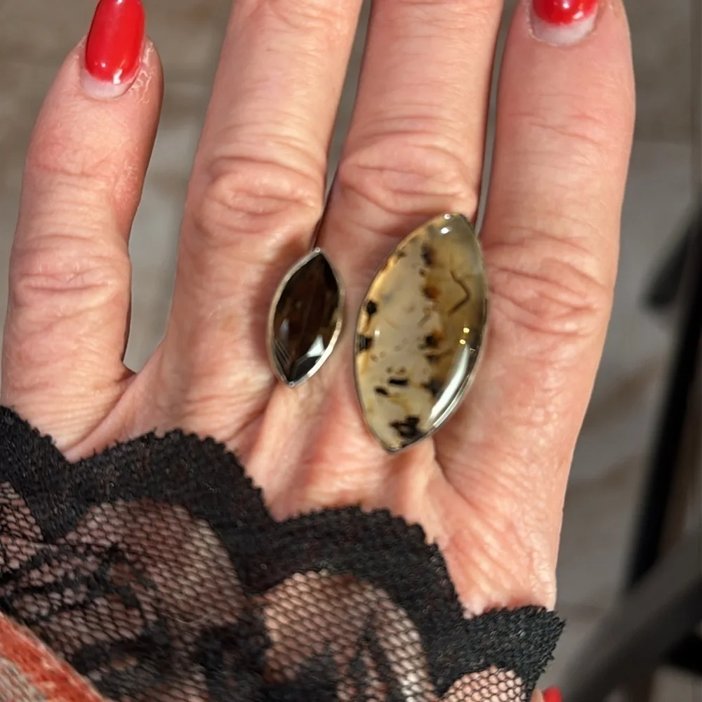 NEW SMOKEY QUARTZ and Montana Agate Unique Statement‎ Ring